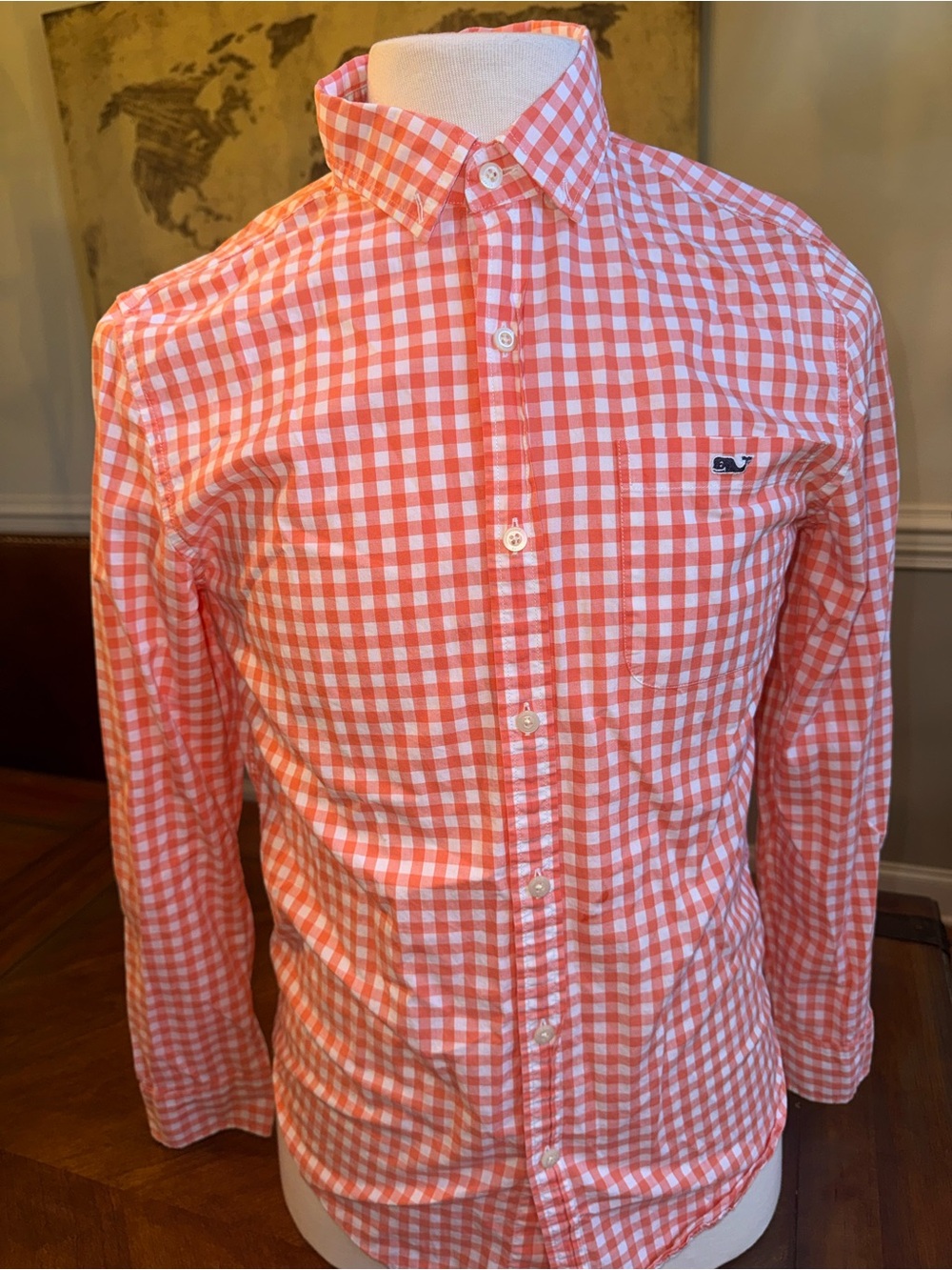 Vineyard Vines Mens Small Slim Fit Tucker Shirt light Orange Gingham Long Sleeve